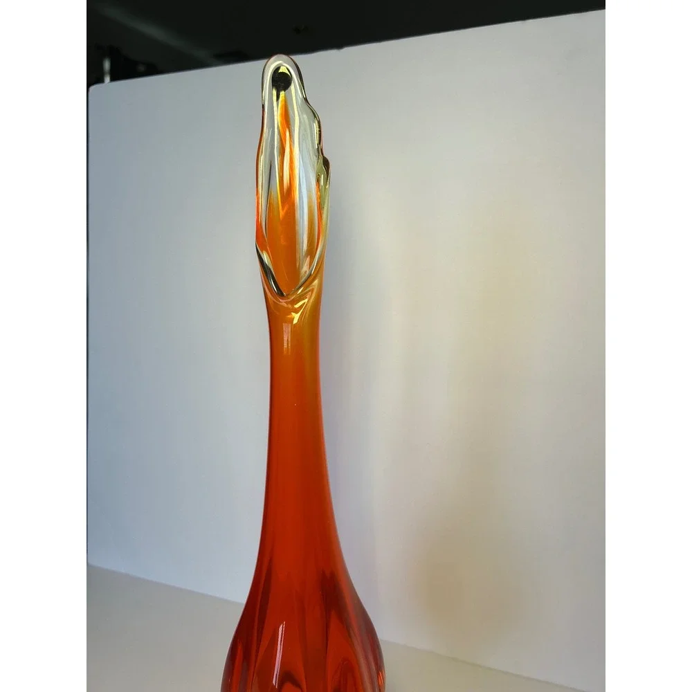Viking Glass‎ Swung Vase Persimmon Orange Yellow 6 Petal Footed MCM 16.5 Inch